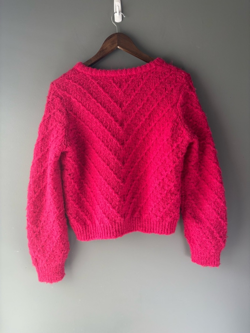 ONLY Life Pink Fuzzy Knit Cardigan Medium Barbiecore Rhinestone Buttons - Picture 5 of 6